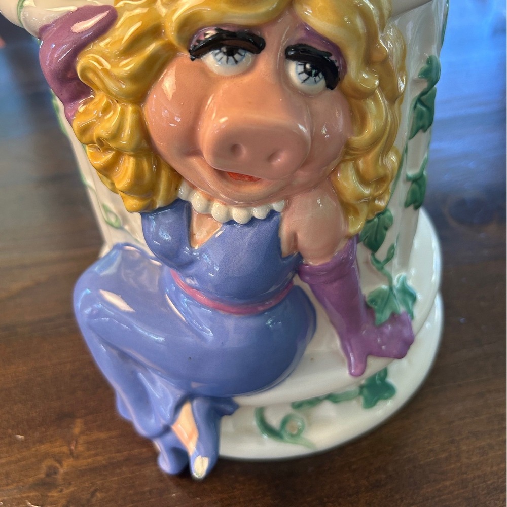 Vintage Treasure Craft Miss Piggy Cookie Jar Muppets Kermit Lid Rare Retro 90s - Picture 3 of 11